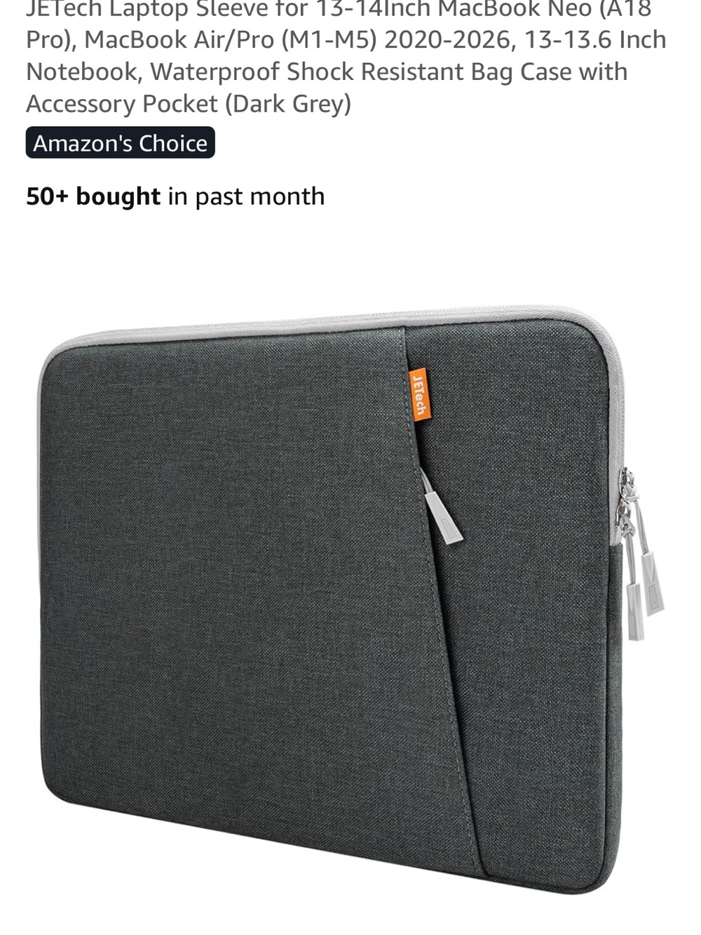 JETech Dark Gray Laptop Sleeve for 13-14 inch MacBook & Notebooks